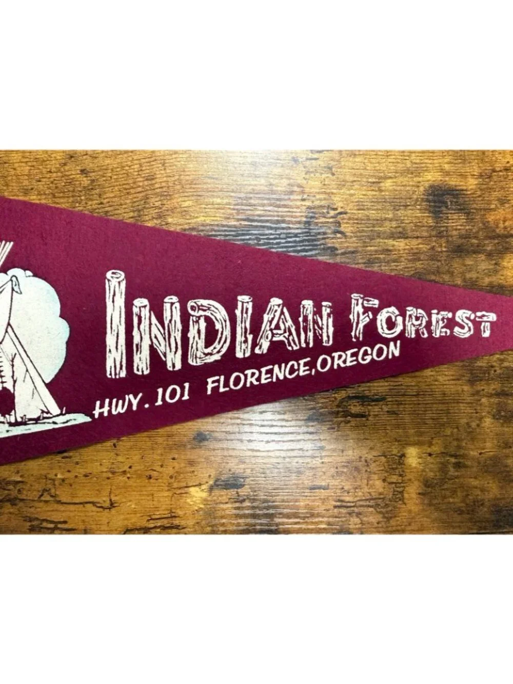 Vintage Indian Forest Hwy. 101 Florence, Oregon pennant